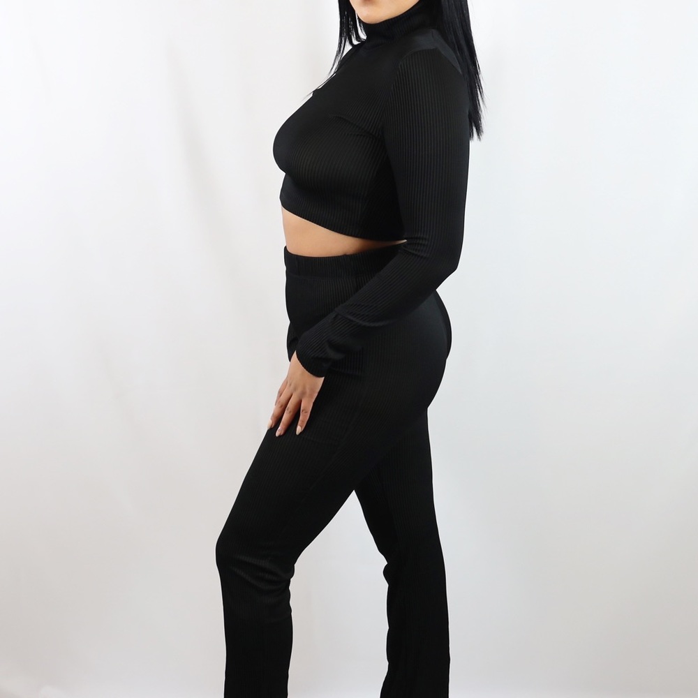 Black ribbed pant set